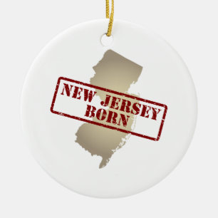 New Jersey Born - Stamp on Map Ceramic Ornament