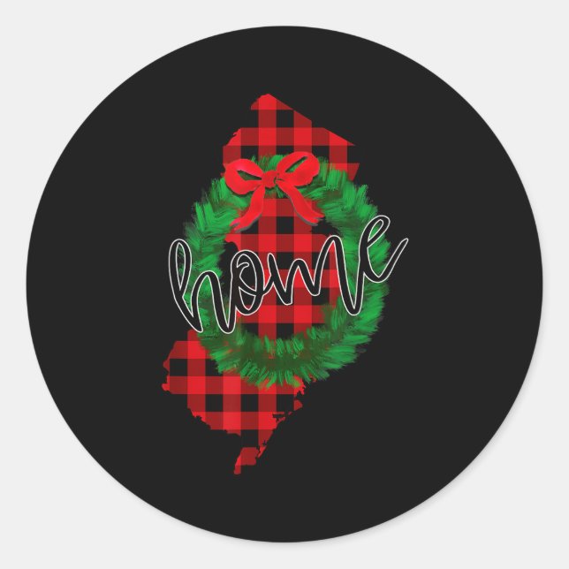 New Jersey Buffalo Plaid Christmas Home Wreath Ret Classic Round Sticker (Front)