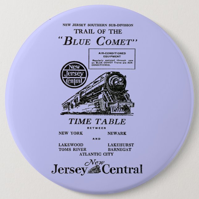 New Jersey Central Blue Comet Train 6 Inch Round Button (Front)