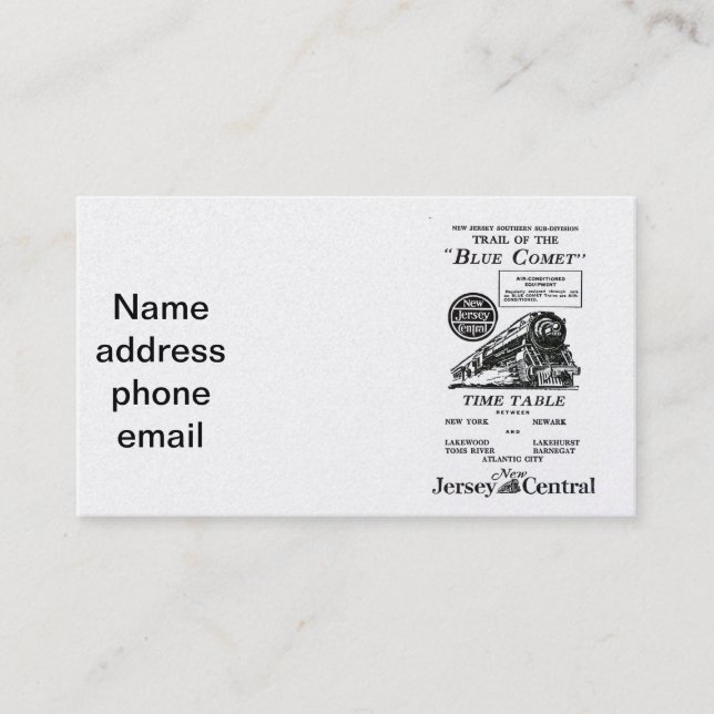 New Jersey Central Blue Comet Train Business Cards (Front)