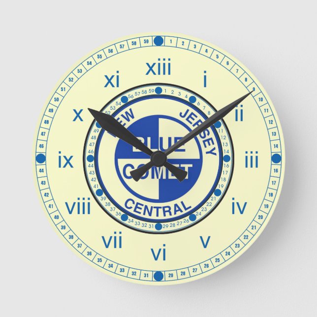New Jersey Central Blue Comet Train Logo Round Clock (Front)