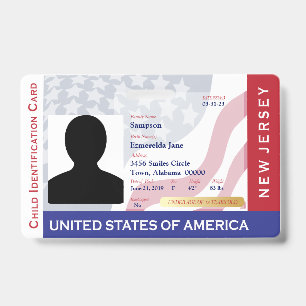 NEW JERSEY -Child ID -USA Flag Background Badge