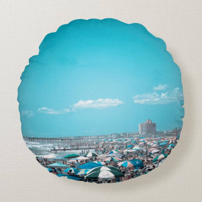 New Jersey Coastal Beach Art Round Pillow (Front)