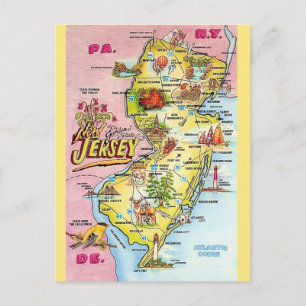 New Jersey Colorfully Illustrated  Postcard