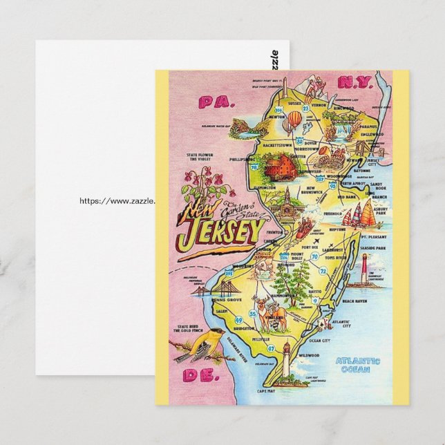 New Jersey Colourfully Illustrated  Postcard (Front/Back)