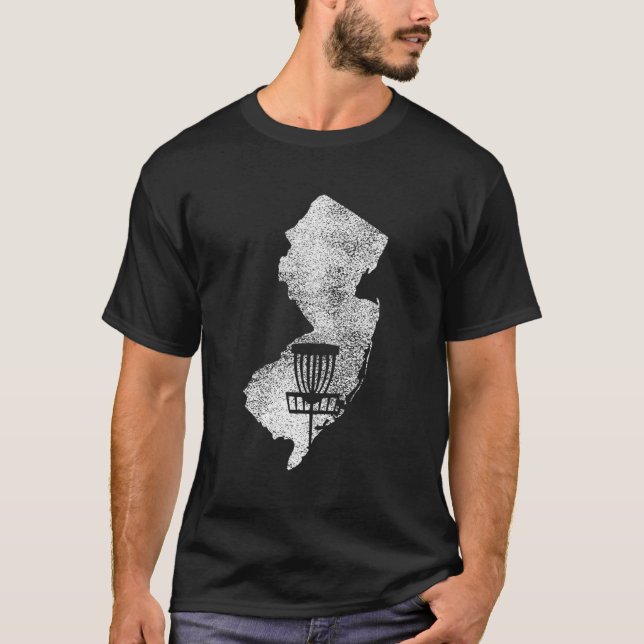 New Jersey Disc Golf State With Basket Distressed  T-Shirt (Front)