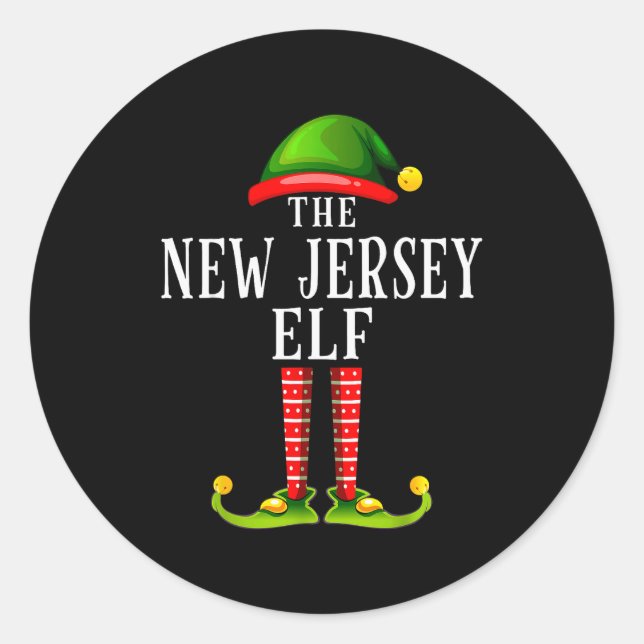 New Jersey Elf Christmas Matching Family Group Pjs Classic Round Sticker (Front)