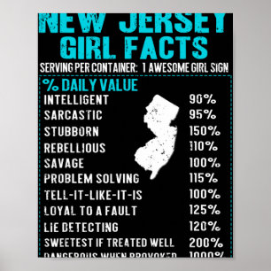 New Jersey Girl Facts Funny Birthday Gift Born In  Poster