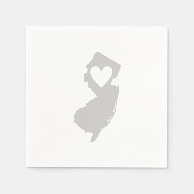New Jersey Grey Map Shape Heart Cutout Paper Party Napkin (Front)
