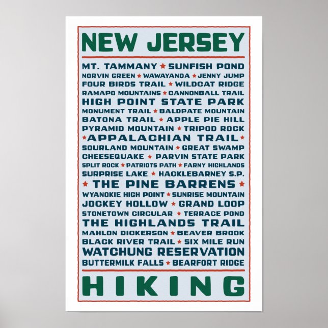 New Jersey Hiking Trails Poster (Front)