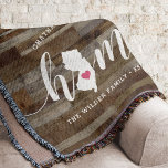 New Jersey Home State Personalized Wood Look Throw Blanket<br><div class="desc">Show some home state pride with this cute rustic faux wood plank throw blanket featuring "home" in white calligraphy script lettering with a silhouette map of the state of New Jersey standing in for the letter "O." A pink heart illustration inside the state map completes the design; you can change...</div>