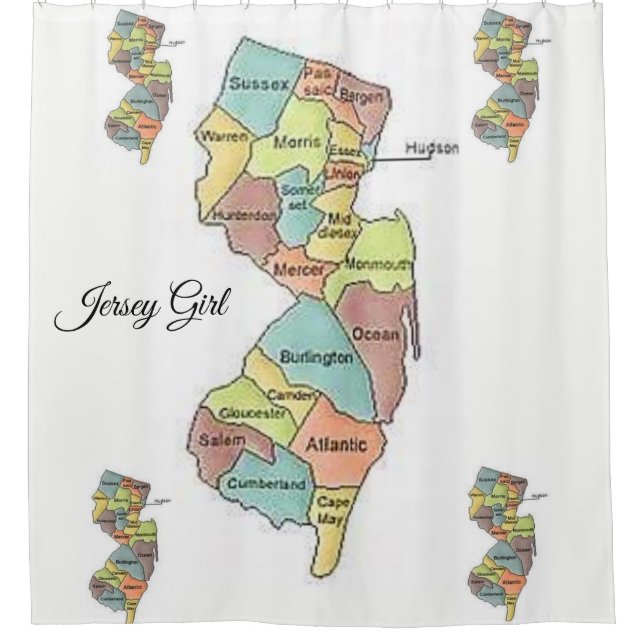 New Jersey map counties white Shower Curtain (Front)
