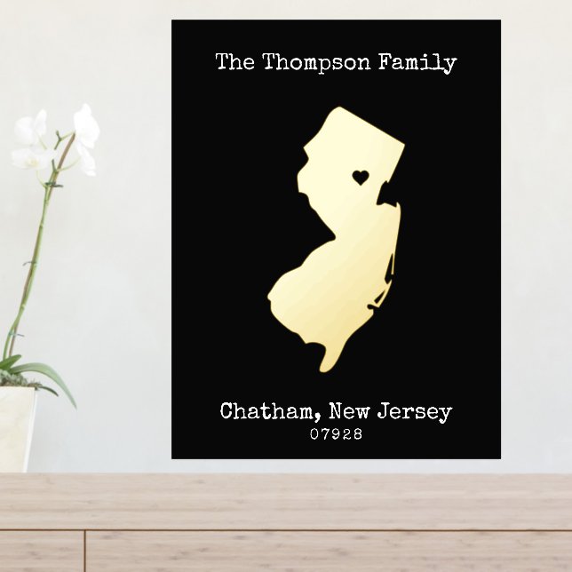 New Jersey Map Custom Family Name  Foil Prints (In Situ (Entry Table))