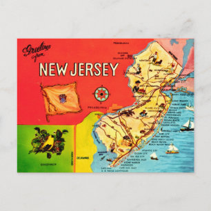 New Jersey Map of Beaches Postcard