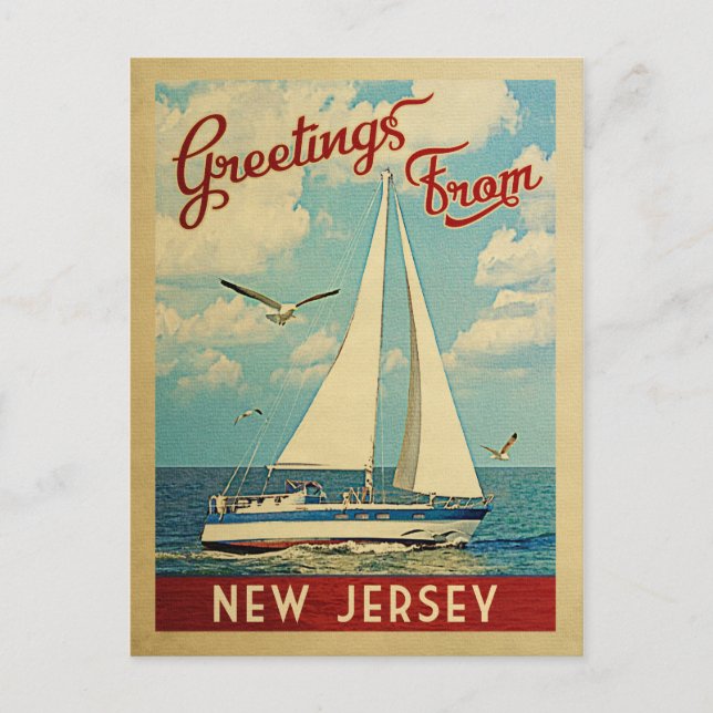 New Jersey Sailboat Vintage Travel Postcard (Front)