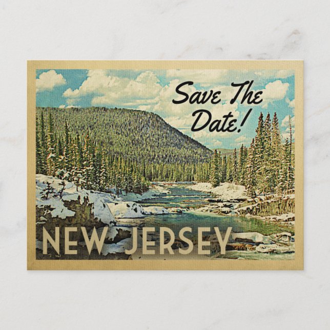 New Jersey Save The Date Mountains River Snow Announcement Postcard (Front)