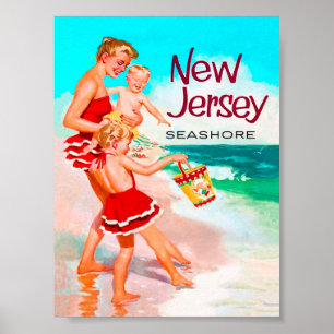 New Jersey Seashore Retro Vintage Travel Poster