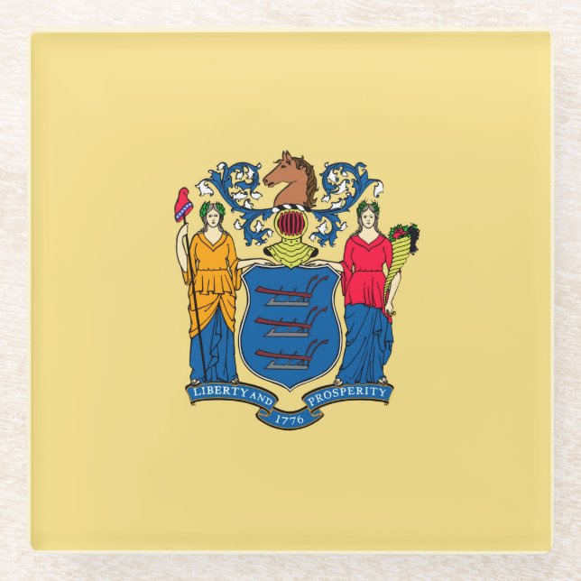 New Jersey State Flag Design Decor Glass Coaster (Front)