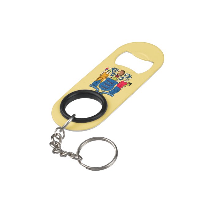 New Jersey State Flag Design Mini Bottle Opener (Back Angled)