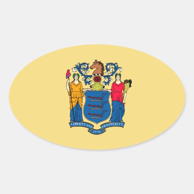 New Jersey State Flag Design Oval Sticker (Front)
