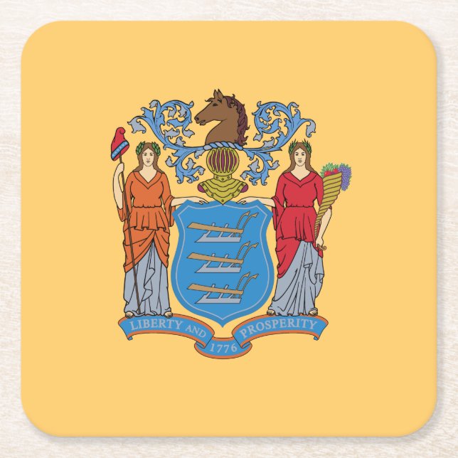 New Jersey State Flag Square Paper Coaster (Front)