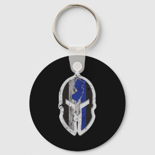New Jersey State Lice Thin Blue Line Spartan _1 Keychain