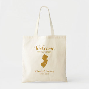 New Jersey State Map Wedding Welcome Bag, Gold Tote Bag