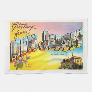 New Jersey State NJ Old Vintage Travel Postcard- Kitchen Towel