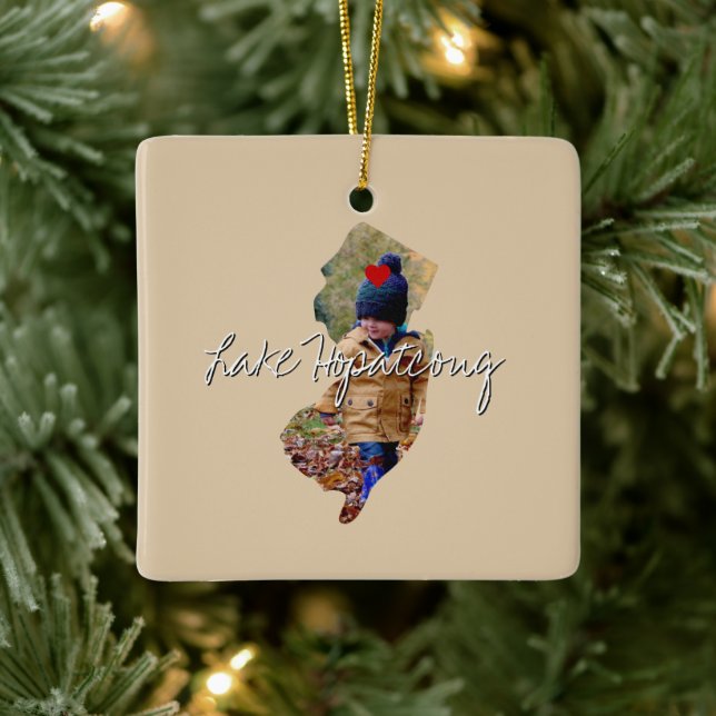 New Jersey State Photo insert and town name Ceramic Ornament (Tree)