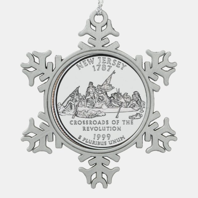 New Jersey State Quarter Snowflake Pewter Christmas Ornament (Front)