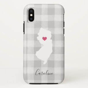 New Jersey State Silhouette Rustic Grey Plaid iPhone XS Case