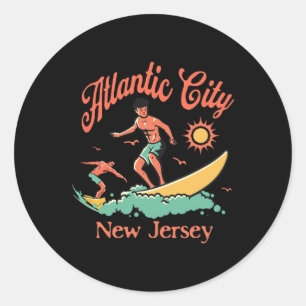 New Jersey Surfer Atlantic City Nj Surfing Beach V Classic Round Sticker