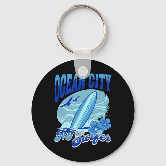 New Jersey Surfer Ocean City Nj Surfing Beach Sand Keychain (Front)