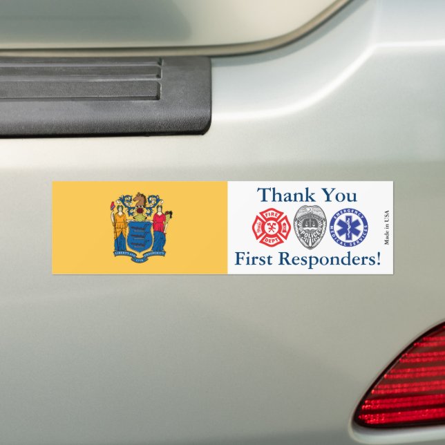 New Jersey Thank You First Responders  Bumper Sticker (On Car)