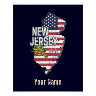 New Jersey United States Retro Map USA Souvenir Poster
