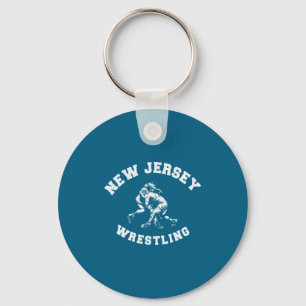 New Jersey Wrestling 80s Distressed Retro Styl _1 Keychain