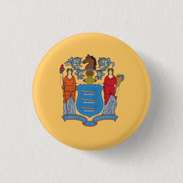 New Jerseyan Flag, Flag of New Jersey 1 Inch Round Button (Front)