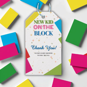 New Kid on the Block Colourful Baby Shower Gift Tags