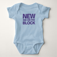 New Kid on the Block Wording on a Baby Bodysuit