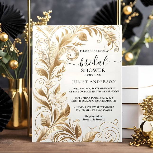 New Lace Floral Gold Foil Embossed Bridal Shower Invitation (Creator Uploaded)