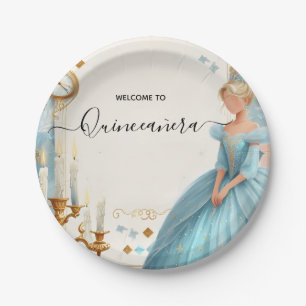 New Lamp Ivory Ice Sky Gold Light Blue Quinceanera Paper Plate