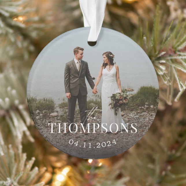 New Last Name Wedding Photo and Date Ornament (Tree)