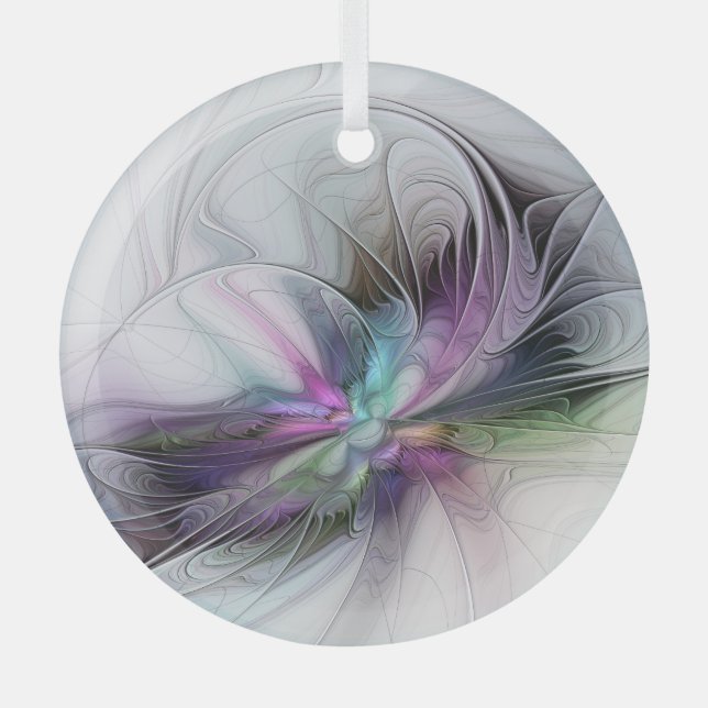 New Life, Colorful Abstract Fractal Art Fantasy Glass Ornament (Front)