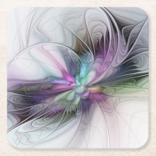 New Life, Colorful Abstract Fractal Art Fantasy Square Paper Coaster
