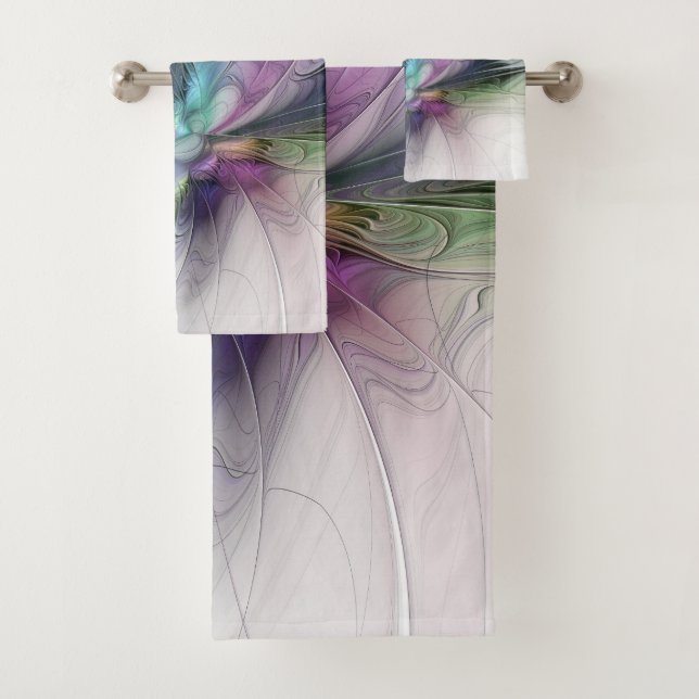 New Life, Colourful Abstract Fractal Art Fantasy Bath Towel Set (Insitu)