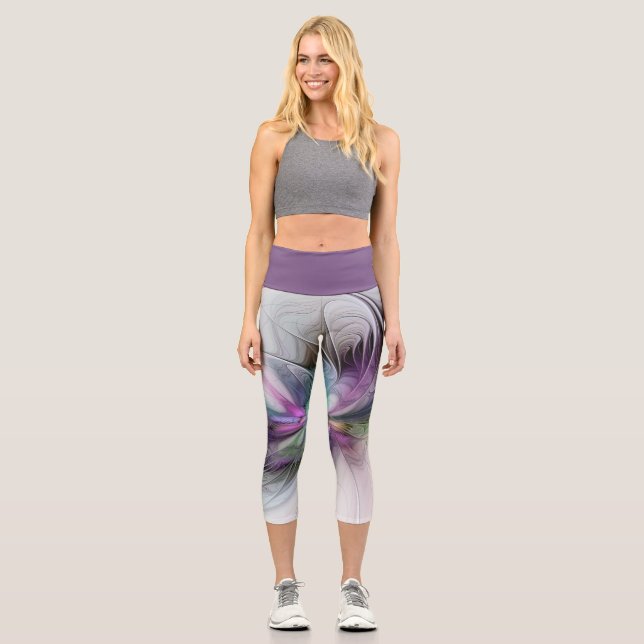 New Life, Colourful Abstract Fractal Art Fantasy Capri Leggings (Front)
