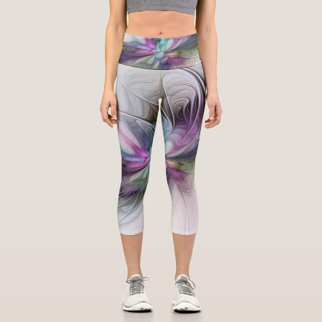 New Life, Colourful Abstract Fractal Art Fantasy Capri Leggings (Front)