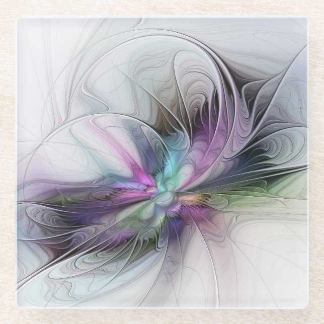 New Life, Colourful Abstract Fractal Art Fantasy Glass Coaster (Front)