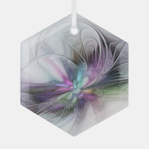 New Life, Colourful Abstract Fractal Art Fantasy Glass Ornament