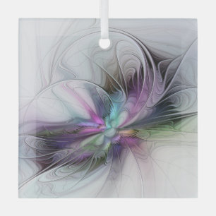 New Life, Colourful Abstract Fractal Art Fantasy Glass Ornament